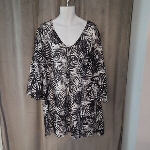 Jessica 3x Monochrome Leaf Pattern Swim Coverup